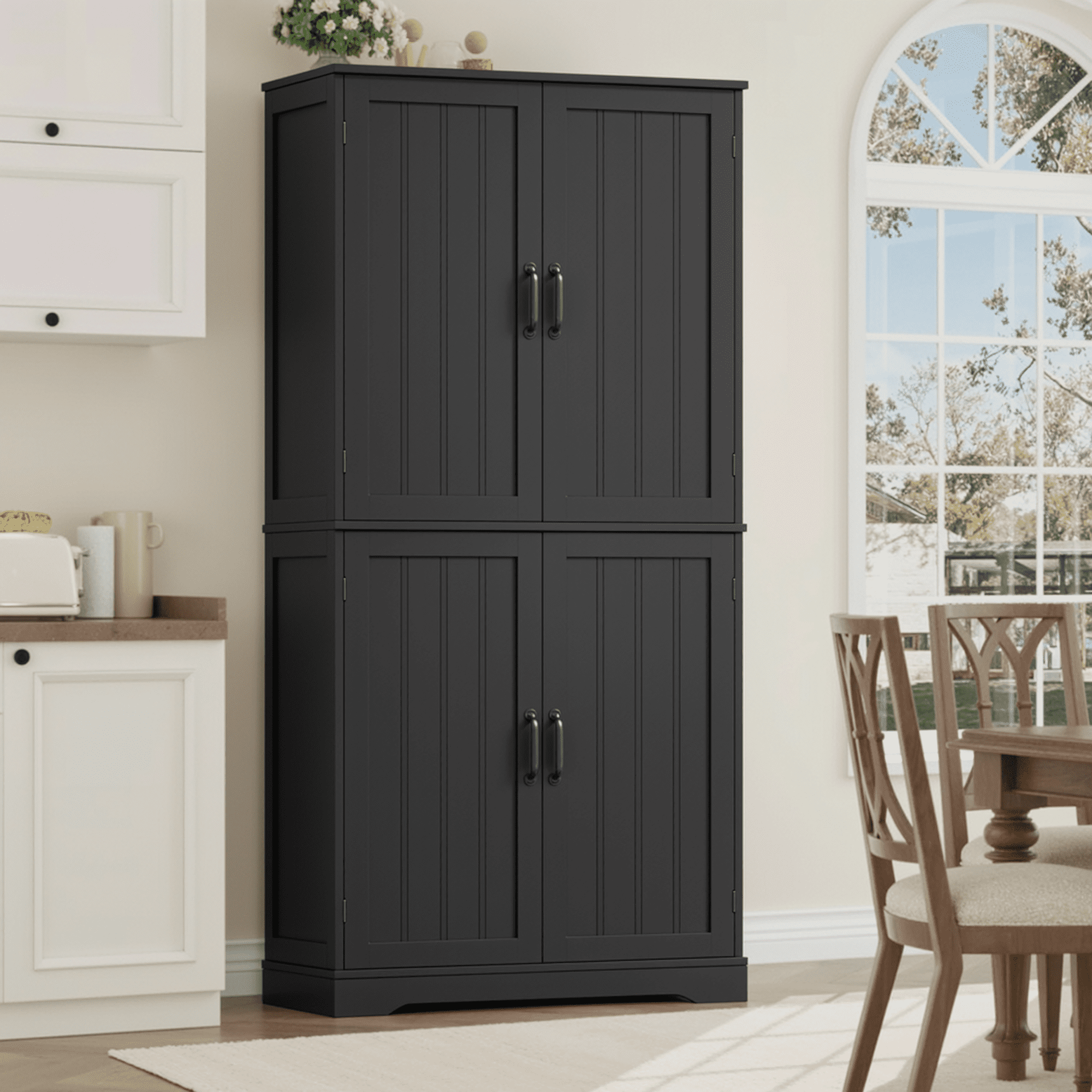 Homfa 71'' Kitchen Pantry Cabinet with 4 Doors, Modern Black Storage Cabinet for Dining Room Living Room