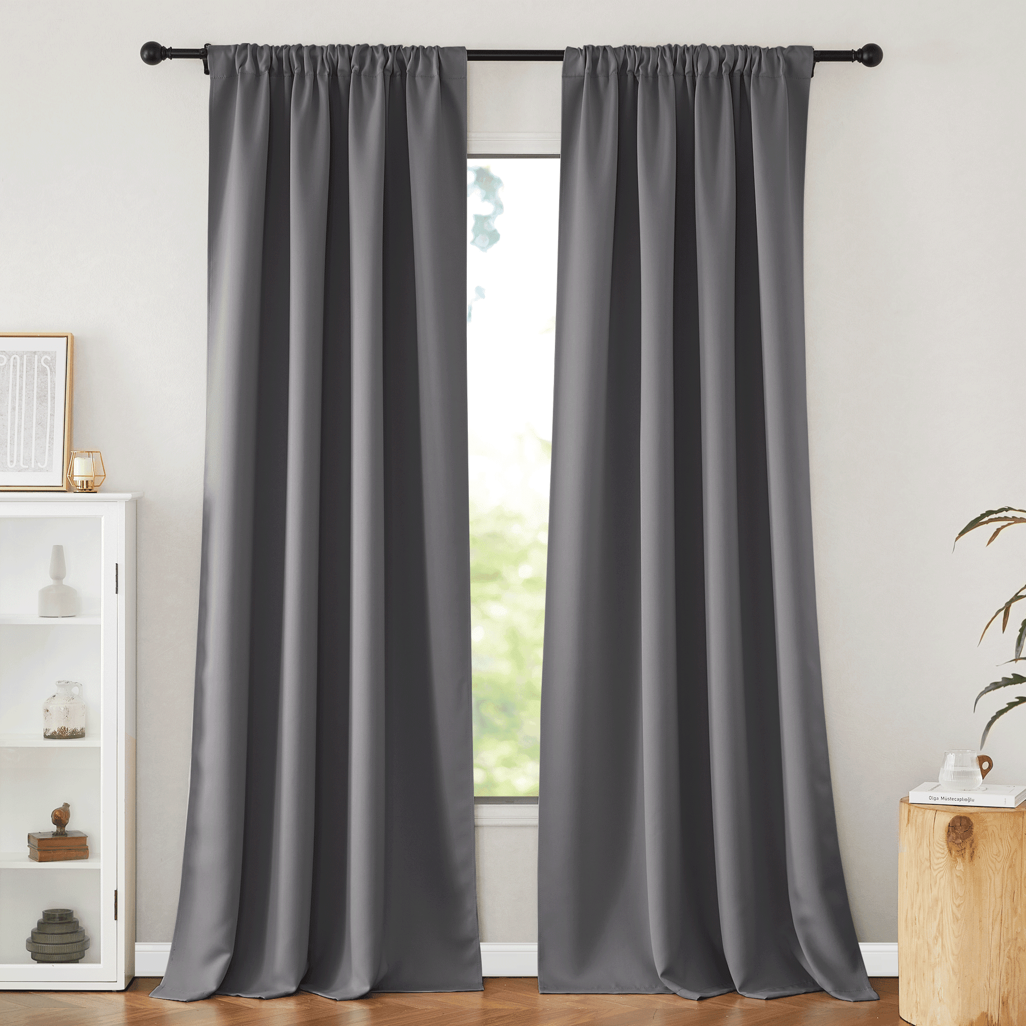 NICETOWN Blackout Bedroom Curtains, Rod Pocket/Back Tab/Hook Belt Grey Room Darkening Curtains Thermal Insulated Energy Efficiency Window Drapes for Dining Room, 52"x95", 2 Panels