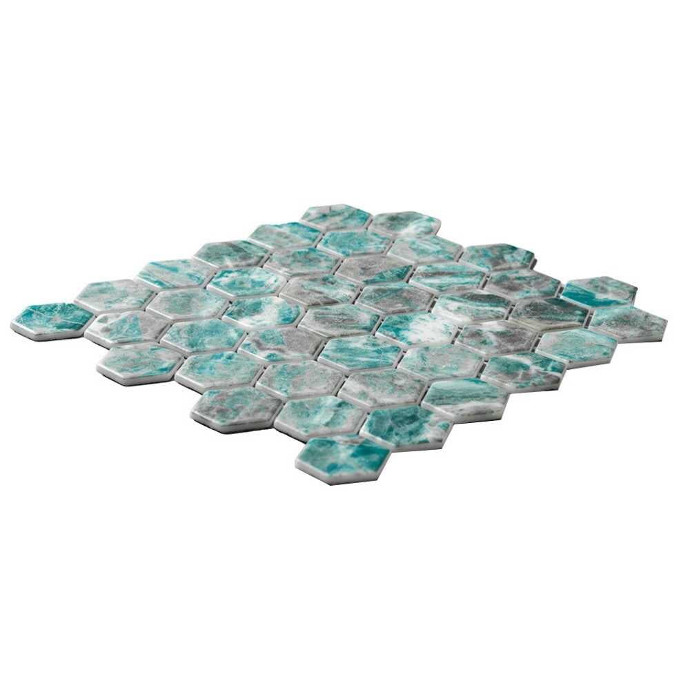 The Tile Life Eterna Hex 2" x 2" Beryl Glass Mosaic Floor and Wall Tile 1 Sheet