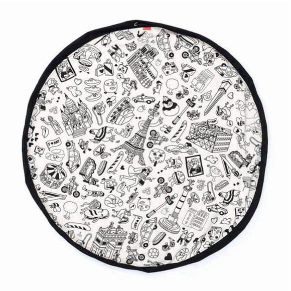 Play & Go - Tapis de Jeu à Colorier OMY - Tapis de Jeu 3-en-1 - Sac de Rangement et Sac à Couches - Réversible - Bâtiments Historiques - Inclut des Stylos Textiles - Diamètre 140 cm - Convient aux Nou