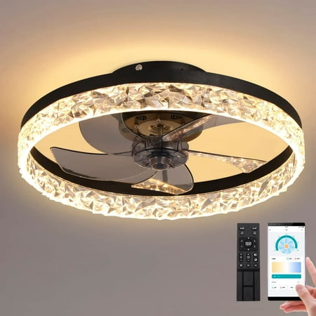 

YYFF 20 Smart Ceiling Fan with Lights Remote APP ControlFlush Mount less Ceiling Fan3 Color 6 Speeds Low Profile Enclosed Modern Dimmable Ceiling Fans for Bedroom Living Room - Black