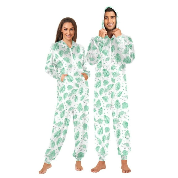 joogoo Hedgehog Leaves Green Unisex Adults Onesies Pajamas Jumpsuits L