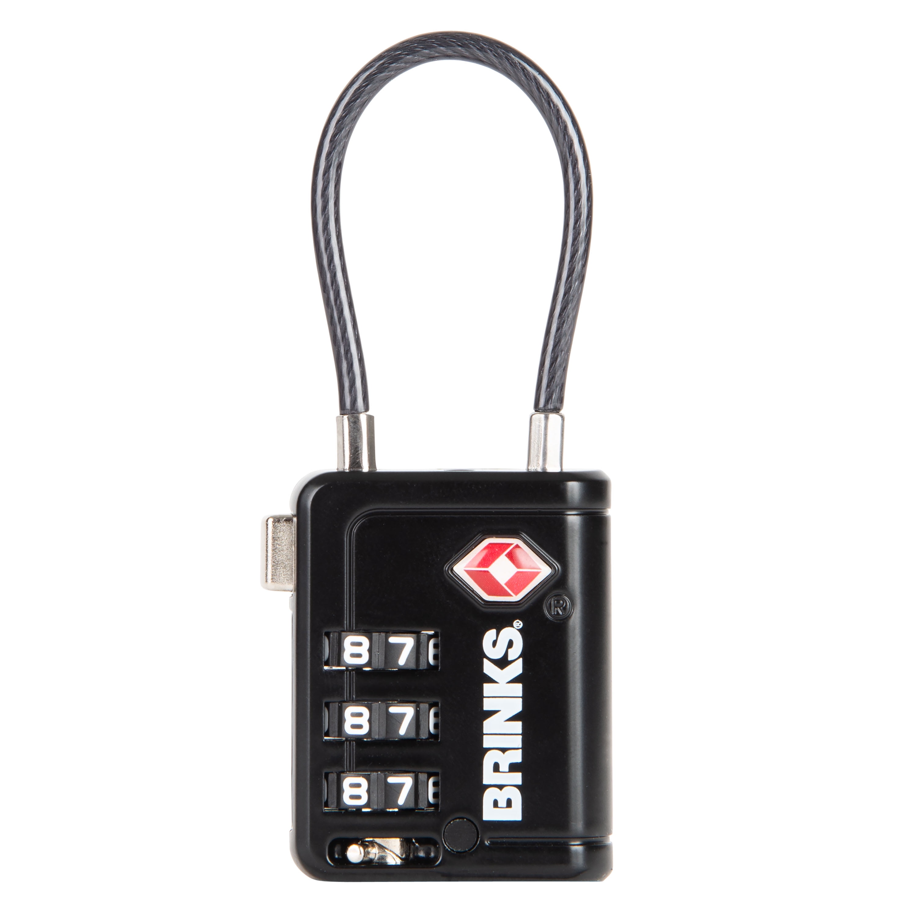 (4 pack) Brinks 34mm TSA Indicator Combination Padlock with Steel Cable Shackle, Black