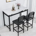 thumbnail image 5 of PORKISS 3 Piece Bar Table Set for 2, Counter Height Dining Table Set with 2 PU Leather Chairs, Faux Marble Kitchen Table Set with Wine Rack and Glass Holder for Small Spaces, Apartment, White+Black, 5 of 8