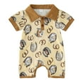 thumbnail image 2 of Baby Boy Romper Boys Short Sleeve Cow Print Collar Romper Jumpsuit Toddler Jumpsuit Brown 0-3 Months, 2 of 7