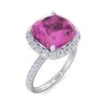 thumbnail image 2 of SuperJeweler 5 1/2 Carat Cushion Cut Created Pink Sapphire and Halo Diamond Ring In Sterling Silver For Women, 2 of 6