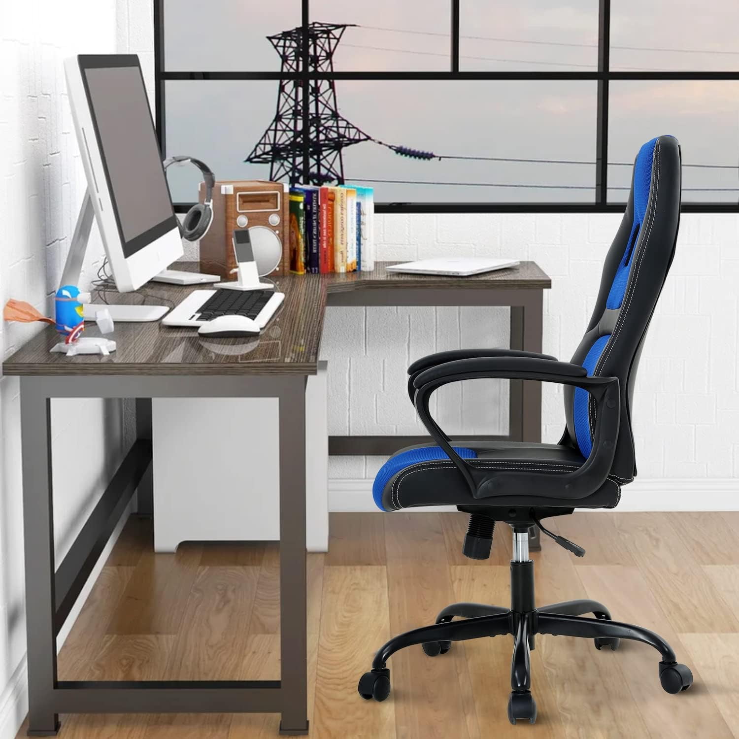 Dkelincs Gaming Chair PC Computer Desk Chair Ergonomic Adjustable Gamer Chair with Lumbar Support Armrest, Blue