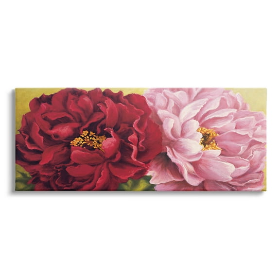 Pink Red Dahlia Flower Duo Botanical & Floral Painting Gallery Wrapped Canvas Print Wall Art