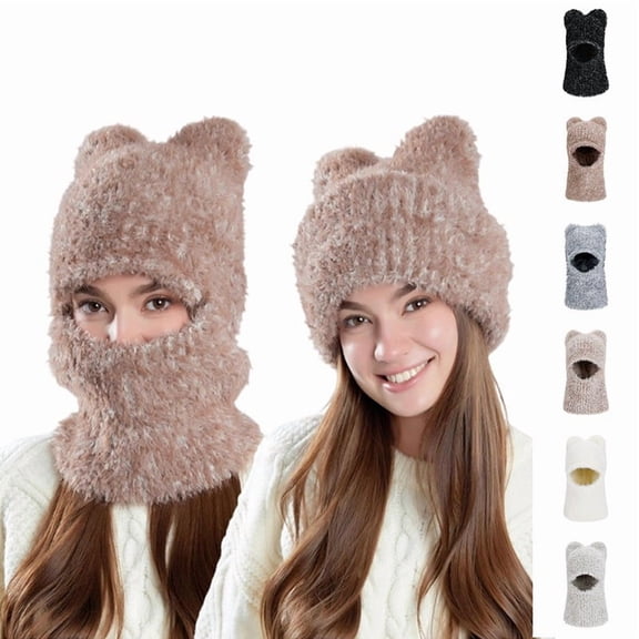 QLEICOM Womens Winter Hat,Beanie for Women,Women Winter Balaclava with Integrated Neck Gaiter and Face Mask for Cycling Skiing and Windproof Protection Knit Hat Warm Ear Flaps and Snug Fits White