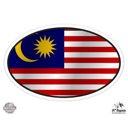 Malaysia Flag Oval - 3" Vinyl Sticker - For Car Laptop I-Pad Phone Helmet Hard Hat - Waterproof Decal