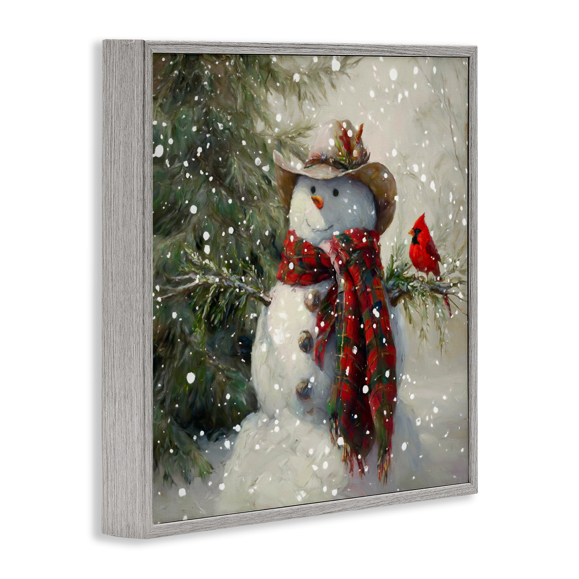 Stupell Industries Cowboy Snowman & Cardinal Gray Framed Giclee Art, design by Tina LeCour