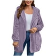 thumbnail image 4 of Fall Outfits for Women 2025 Cardigan Sweaters for Women Solid Winter Faux Coats Long Sleeve Hoddede Pockets Fleece Jacket Casual Trendy Outerwear, 4 of 8