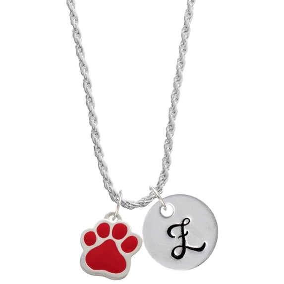 Delight Jewelry Silvertone Large Red Paw Silvertone Script Initial Disc - Z - Charm Necklace, 20"+3"