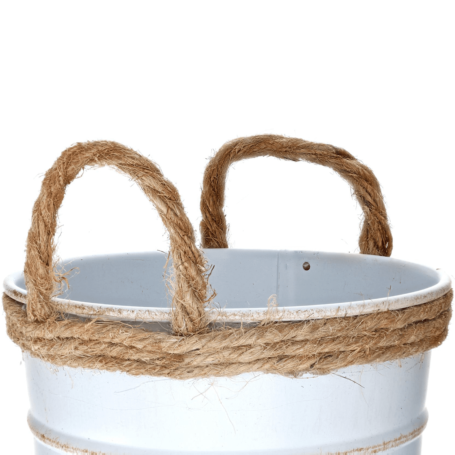 Hampton Art Rope Metal Bucket with Handles, 4.75'', White
