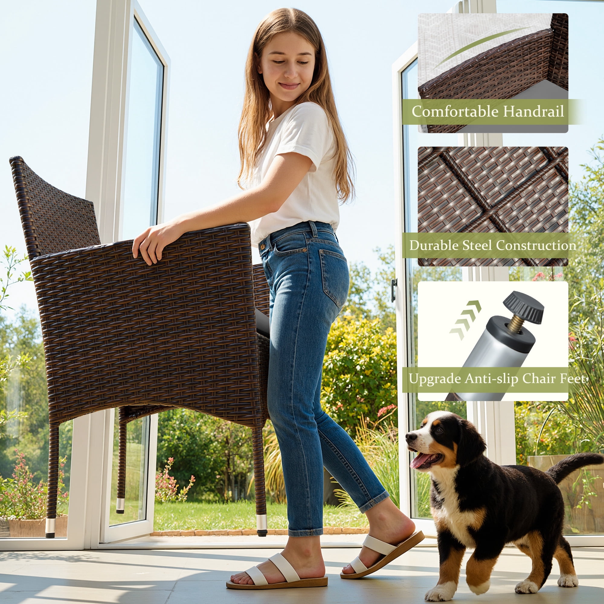 Homall 4 Pieces Patio Conversation Set Outdoor Furniture Rattan Chairs Wicker Seating with Cushion and Table Weather-resistant for Porch Garden Backyard, Brown /Gray