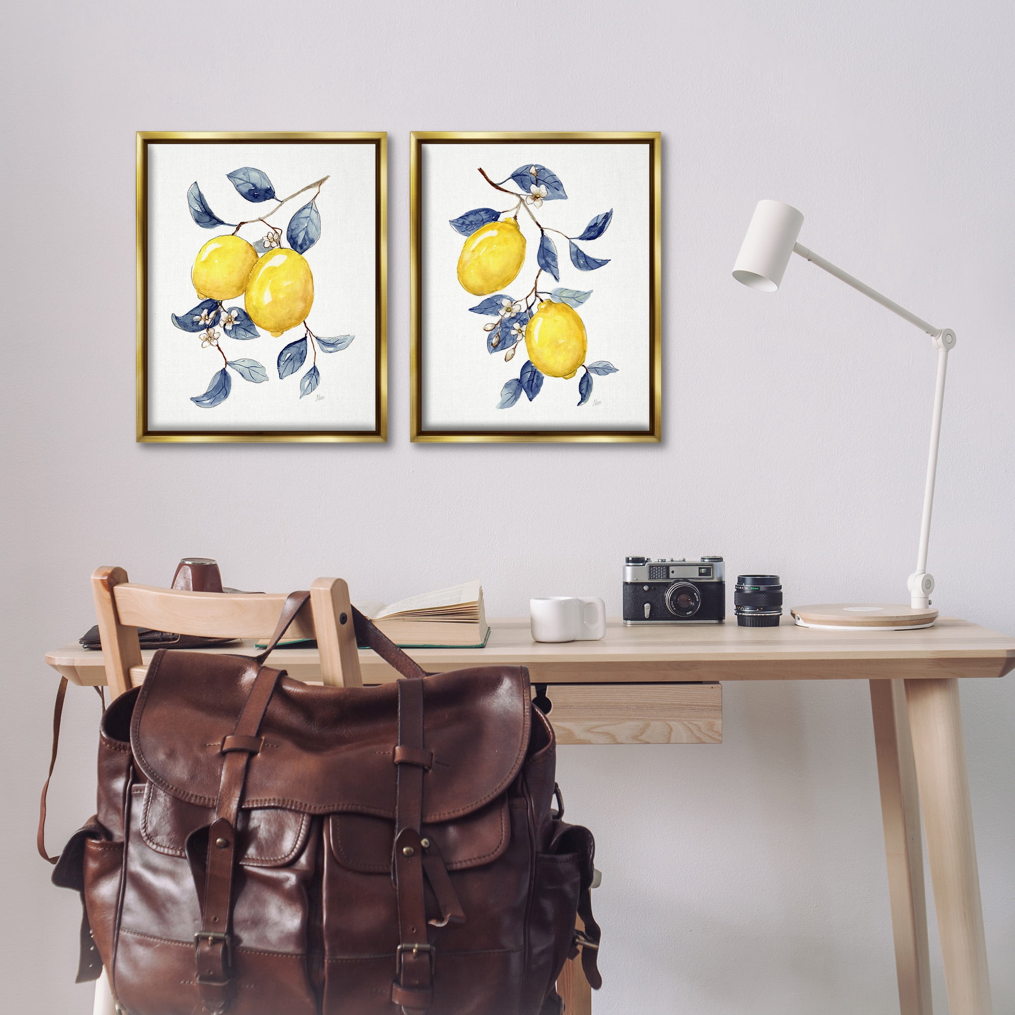 Stupell Industries Budding Lemon Blossoms Food & Beverage Painting Gold Floater Framed Canvas Art Print Wall Art, 17 x 21, Set of 2