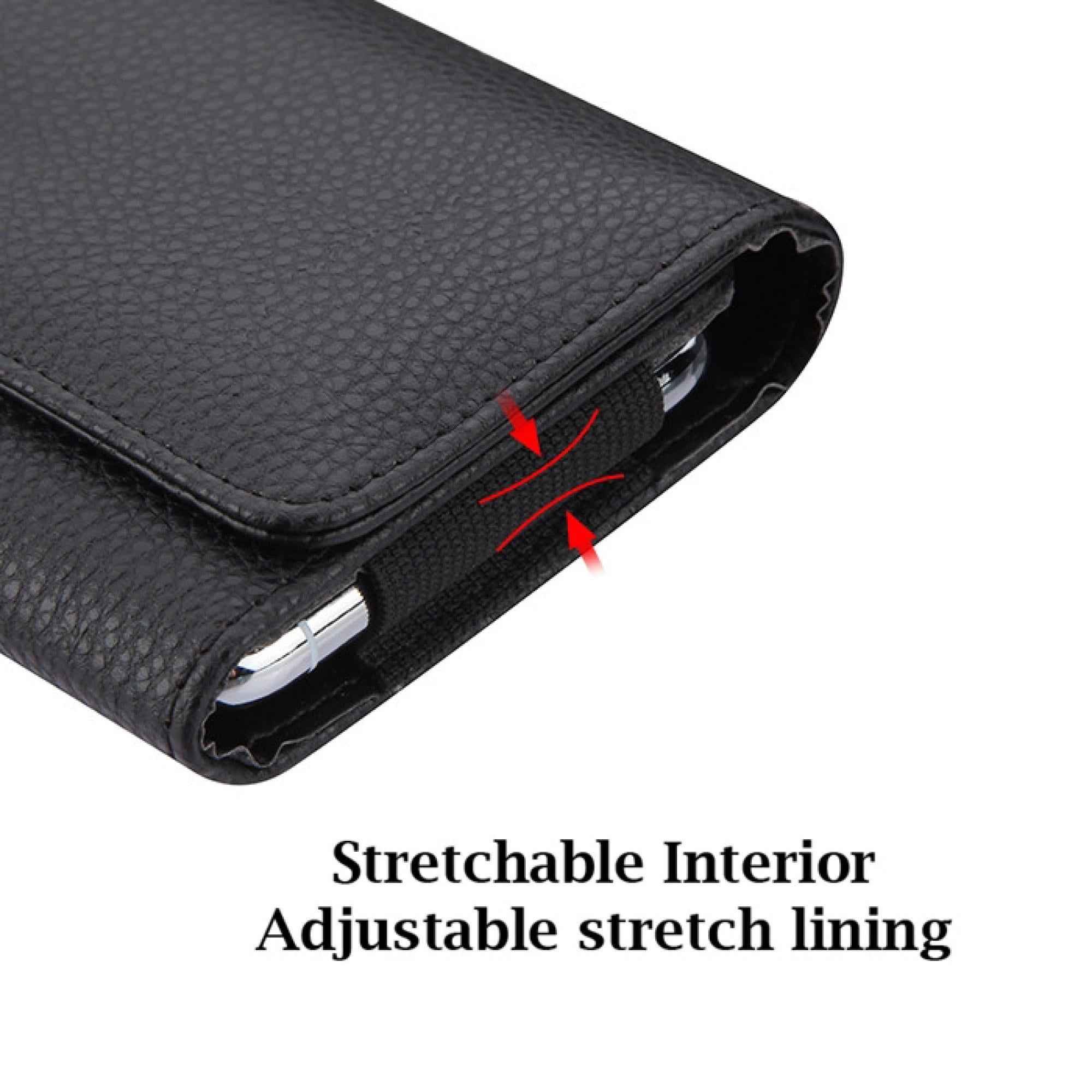 Extra-Large Horizontal Universal Phone Pouch – Black Faux Leather with Belt Clip – Fits Smartphones Up to 6.5"