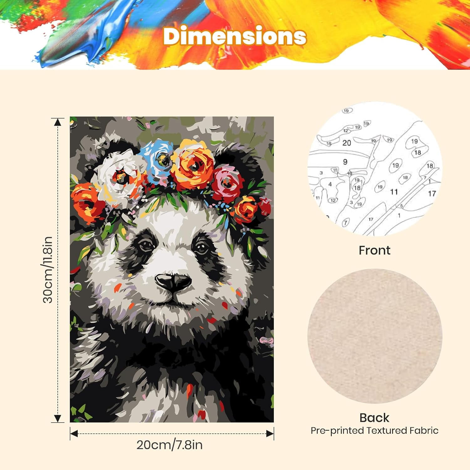 Canvas Animals with Wreath Paint by Numbers Kit for Adults, Adults Painting by Number Kits on Canvas, Gifts Home Decor (Panda,Cow,Elephants,etc) 8x10 inch Unframed