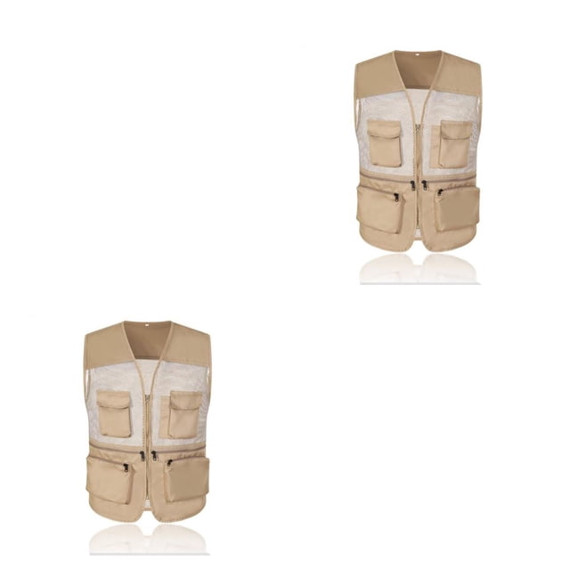 Advancent NERIES Chaleco de pesca Chaleco cómodo Accesorios Camisas para hombres Caqui/L 2Conjunto