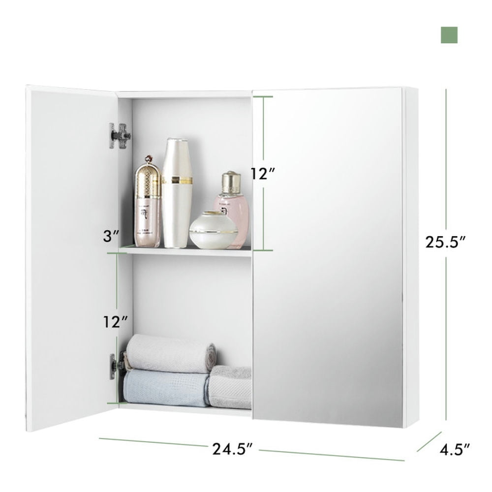 Finihen Bathroom Wall Cabinet, Wall Mounted Bathroom Mirror Cabinet, 2-Tier Wall-Mounted Bathroom Storage Cabinet with Double Mirror Doors and 2 Shelves, for Bathroom, White Finihen Bathroom Wall Cabinet, Wall Mounted Bathroom Mirror Cabinet, 2-Tier Wall-Mounted Bathroom Storage Cabinet with Double Mirror Doors and 2 Shelves, for Bathroom, White