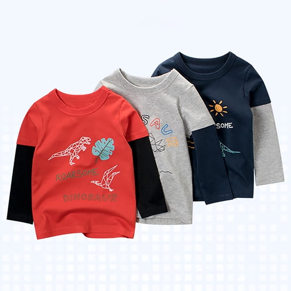 Tshirts for Kids Boys Letter Printed Long Sleeve Round Neck Casual Top Girls Tops Dark Blue 2-3 Years