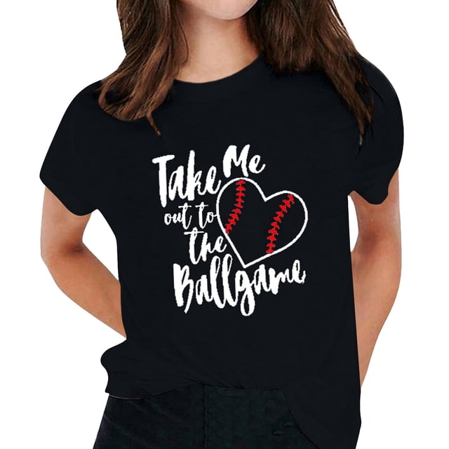 WEAIXIMIUNG T-Shirt à Manches Courtes à Col Rond pour Femmes avec Imprimé de Baseball pour la Saint-Valentin