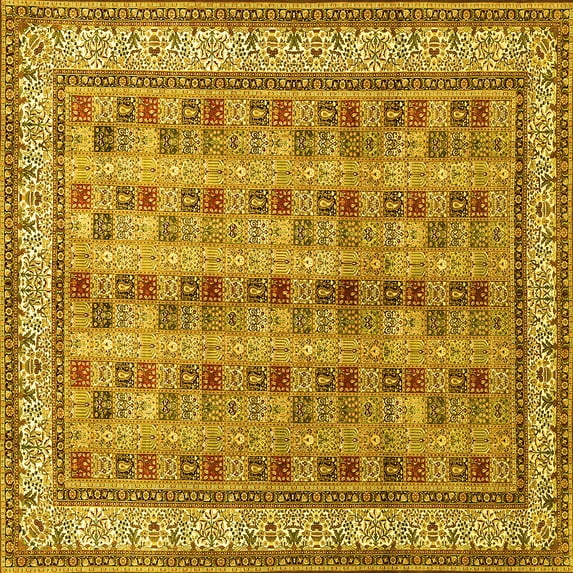 Ahgly Company Machine Washable Indoor Square Persian Yellow Traditional Area Rugs, 4' Square