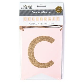 Way to Celebrate Pink & Gold Glitter "Celebrate" Party Banner, 6 ft.
