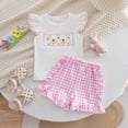 thumbnail image 2 of Kaprioy My First Easter Baby Girl Outfit Girls Clothes Rabbit Embroidery Smocked Flutter Sleeve T Shirt Top Plaid Ruffle Shorts Set Little Girls Clothes, 2 of 6