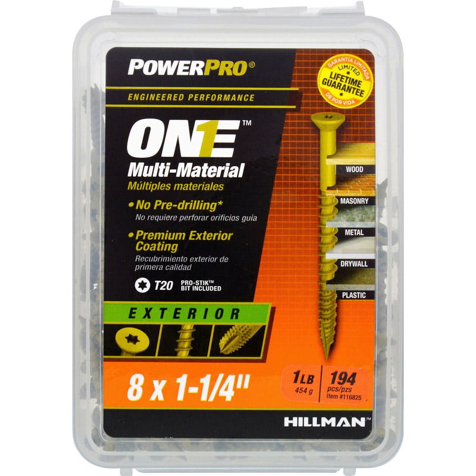 Hillman Fasteners 116825 Power Pro ONE Multi-Material Screws, #8 x 1-1/4"
