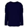thumbnail image 4 of CLOISE Women's Blouses Dressy Casual Crew Neck Shirt Solid Color Long Sleeve Pullover Elegant Outfits Clothes Navy M, 4 of 8