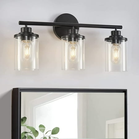 

DTLYH 2 Light Bathroom Vanity Light Fixtures Black and Gold Vanity Light Above Mirror with Clear Glass Shade Modern Wall Sconce Black with Bronze Vintage