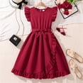 thumbnail image 2 of Coerni Kids Girls Flutter Sleeve Pleated Casual Dress Front Ruffle Swing Smocked Dresses Toddler Solid Dance Birthday Frocks, 2 of 9