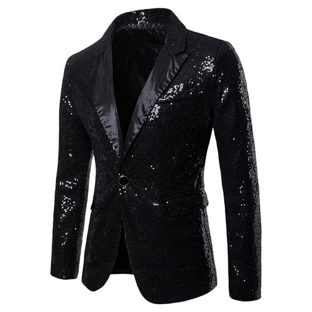 DPTALR Charm Men's Casual One Button Fit Suit Blazer Coat Jacket Sequin Party Top