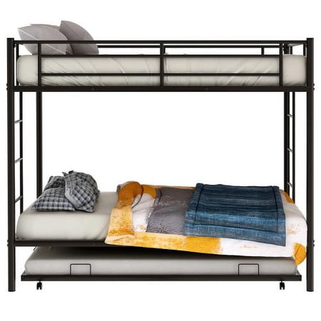 JINS&VICO Twin Over Twin Bunk Bed with Twin Trundle Bed  Metal Bunk Bed Frame  No Box Spring Needed  Black