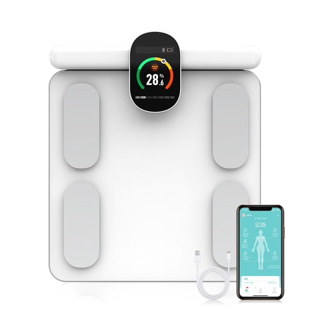 Báscula inteligente Fitdays para grasa corporal | Tecnología avanzada de 8 electrodos para IMC/20+ | LED a todo color y alta precisión | Báscula de baño para fitness y pérdida de peso | (FG2305ULB-Bla
