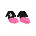 thumbnail image 3 of Toddler Baby Girl Halloween Outfit 1-6 Years Kids Ghost Embroidered Long Sleeve Sweatshirt Elastic Waist Tulle Skirt 2Pcs Cute Fall Clothes Set, 3 of 9