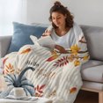 thumbnail image 3 of Orange Blue Hello Fall Throw Blanket,Flannel Fleece Blanket with Striped Design for Couch,Thanksgiving Pumpkin Maple Leaf Rustic Soft All Season Plush Blankets for Sofa Office Chair 30"x40", 3 of 9