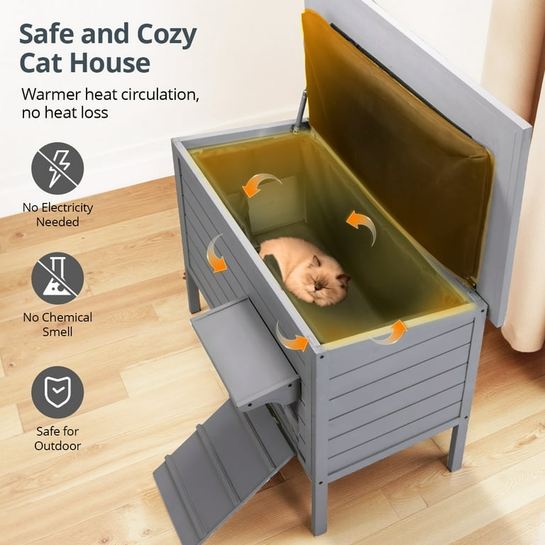 Outdoor Cat House with Removable Heating Pad, DOMIPET Heated Cat