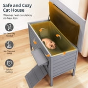 Outdoor Cat House with Removable Heating Pad, DOMIPET Heated Cat House, Waterproof Winter Shelter for Multiple Cats & Small Animals with Escape Door, Suitable for All Seasons