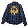 thumbnail image 4 of Vintage Style Flannel Shirt Grateful Dead Womens M Bertha Skull Roses Blue Plaid, 4 of 5