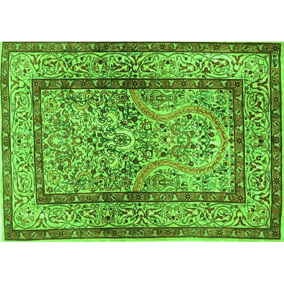 Ahgly Company Indoor Rectangle Animal Green Traditional Area Rugs, 7' x 9'