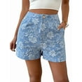 thumbnail image 3 of Women'S Floral Jacquard Shorts High Waisted Boho Summer Shorts with Pocket Sky Blue XXL, 3 of 8