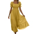 thumbnail image 2 of Aimik Womens Smocked Midi Dress Square Neck Puff Short Sleeve Tiered Ruffle A Line Flowy Dresses for Spring Summer, 2 of 6