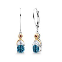 Gem Stone King 925 Silver and 10K Yellow Gold Dangle Earrings Cushion Topaz Half Moon Moissanite (4.53 Carat Cttw)