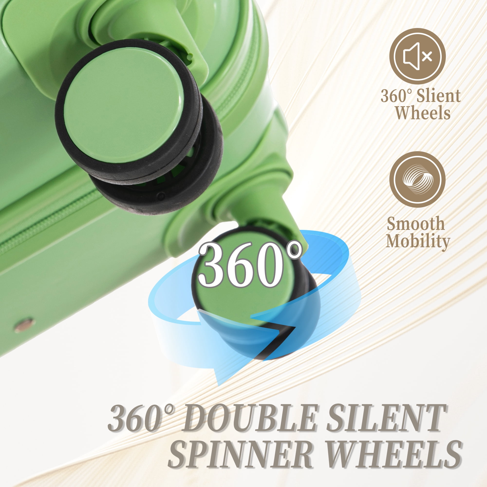 Alvantor 3 Pcs Luggage Set,ABS Hardside Suitcase with Spinner Wheel, 20"24"28" Green
