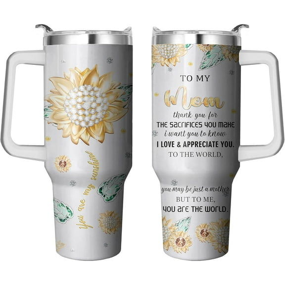40 Oz Mom Tumbler with Handle and Straw, To My Mom Coffee Cups Mothers Day Gifts From Daughter/Son, Stainless Steel Mother Coffee Mugs Birthday Gifts for Moms