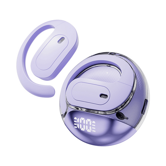 Wireless Earbuds with Earhooks Built-in Mic Earphones BT 5.4 Headset Ear Buds for Sports Running Workout Gym,1 pair * earphones 1 * charging box,Purple