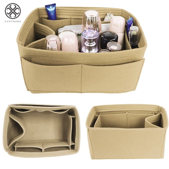 Luxtrada Women Travel Cosmetic Makeup Bag Insert Organizer Toiletry Bag Case Pouch Compartment Multi Pockets Handbag (Beige,L)