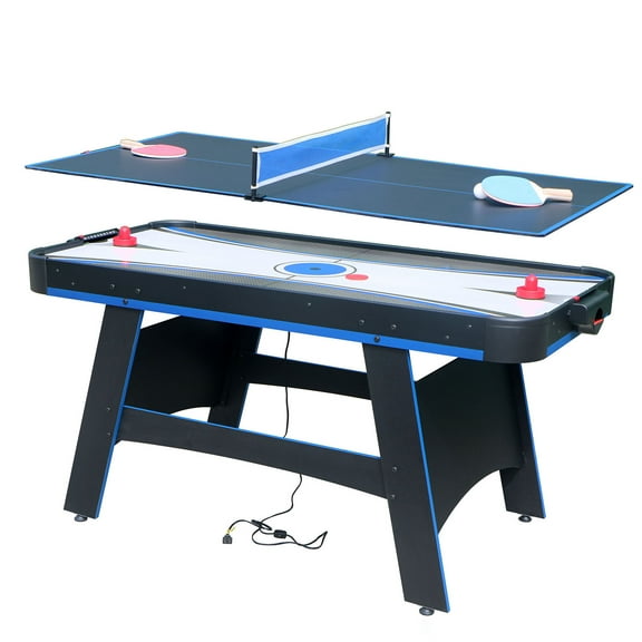 Multi Game Table with Air Hockey and Table Tennis Features, Stylish Black, White, and Blue Design 60"x30"x31.2" Perfect for Indoor Fun, Family Games, and Kids' Entertainment